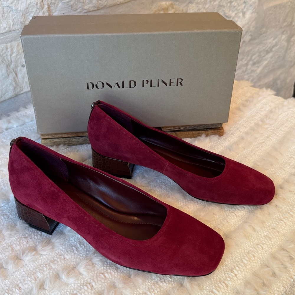 Donald J. Pliner Burgundy Suede Low Heel Pumps